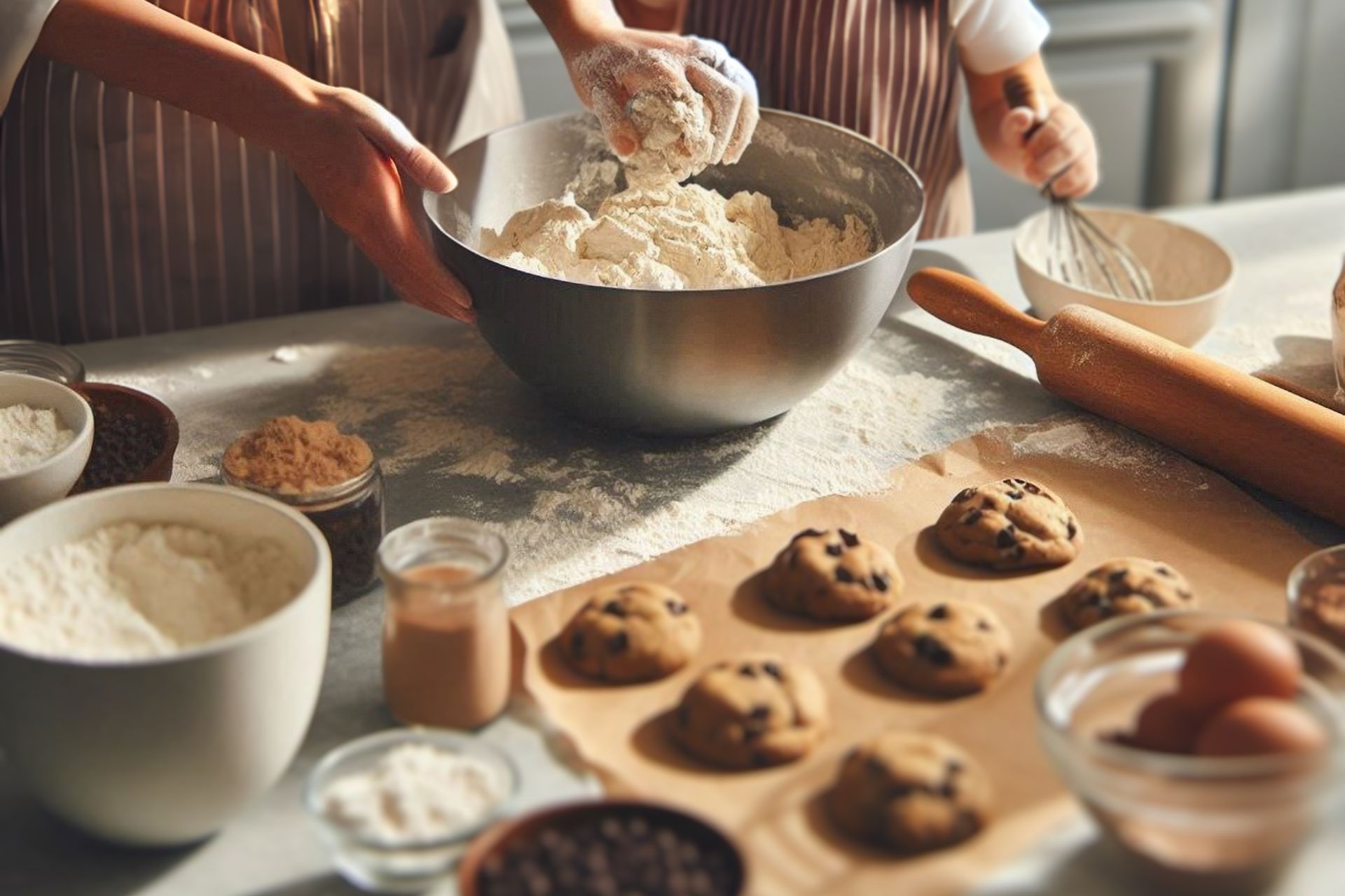 Mains en train de pâtisser. Bases de pâtisserie